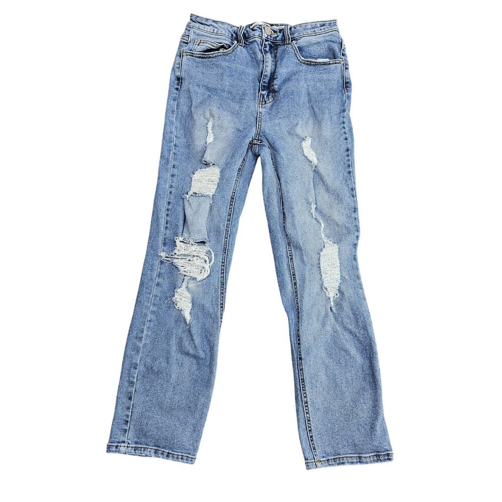 Indigo Rein Jeans Womens 9 Blue Distressed‎ Ripped Straight Leg Denim Casual